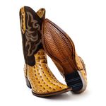 Bota Texana Masculina Bico Fino Couro Legítimo Bovino Mustang Pinhão e Dubai Caramelo