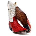 Bota Texana Masculina Bico Fino Couro Floater Marfim e Anaconda Vermelho