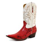 Bota Texana Masculina Bico Fino Couro Floater Marfim e Anaconda Vermelho