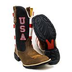 Bota Texana Country Bico Quadrado Couro Legítimo Mustang Café/ Horse Preto/ Floater Branco e Vermelho USA