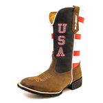 Bota Texana Country Bico Quadrado Couro Legítimo Mustang Café/ Horse Preto/ Floater Branco e Vermelho USA