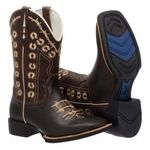 Bota Texana Country Couro Legítimo Bico Quadrado Solado de Borracha Couro Nobuck Café