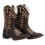 Bota Texana Country Couro Legítimo Bico Quadrado Solado de Borracha Couro Nobuck Café