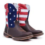 Bota Texana Country Couro Legítimo Solado Jump Bico Quadrado Bandeira EUA