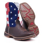 Bota Texana Country Couro Legítimo Solado Jump Bico Quadrado Bandeira EUA