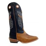 Bota Texana Couro Mustang Preto e Nobuck Marron Salto Carrapeta Cano Longo