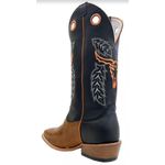 Bota Texana Couro Mustang Preto e Nobuck Marron Salto Carrapeta Cano Longo