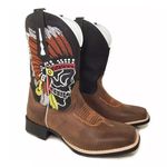 Bota Texana Country Couro Legítimo Bico Quadrado Solado de Borracha Couro Nobuck Café Mustang Marron