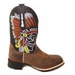 Bota Texana Country Couro Legítimo Bico Quadrado Solado de Borracha Couro Nobuck Café Mustang Marron