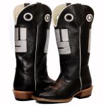 Bota Texana Couro Nobuck Preto e Mustang Preto Salto Carrapeta Cano Longo