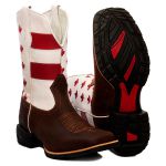Bota Texana Country Couro Legítimo Solado Borracha Bico Quadrado 