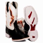 Bota Texana Country Couro Legítimo Solado Borracha Branco Bico Quadrado 