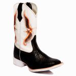 Bota Texana Country Couro Legítimo Solado Borracha Branco Bico Quadrado 