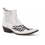Botina Country Masculina Cano Curto Bico Fino Couro Bovino Legítimo Floater Branco Bordado Fênix