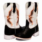 Bota Texana Country Couro Legítimo Solado Borracha Branco Bico Quadrado 