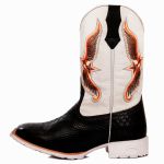 Bota Texana Country Couro Legítimo Solado Borracha Branco Bico Quadrado 