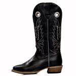 Bota Texana Couro Nobuck Preto e Mustang Preto Salto Carrapeta Cano Longo