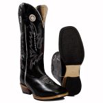 Bota Texana Couro Nobuck Preto e Mustang Preto Salto Carrapeta Cano Longo
