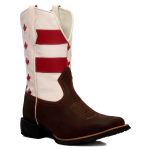 Bota Texana Country Couro Legítimo Solado Borracha Bico Quadrado 