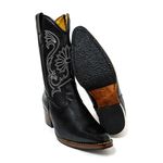 Bota Texana Cano Médio Feminina Country Couro Legítimo Bovino Floater Preto Bordado Floral