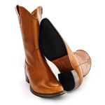 Bota Texana Feminina Cano Médio Couro Bovino Legítimo Pull UP Caramelo
