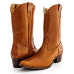 Bota Texana Feminina Cano Médio Couro Bovino Legítimo Pull UP Caramelo