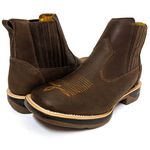 Botina Masculina Couro Legítimo Mustang Café Bico Quadrado Solado Jump 
