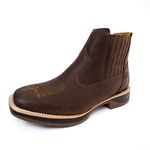 Botina Masculina Couro Legítimo Mustang Café Bico Quadrado Solado Jump 