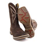 Bota Texana Masculina Couro Legítimo Mustang Café Bordado Linha Solado Jump 