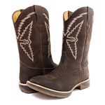 Bota Texana Masculina Couro Legítimo Mustang Café Bordado Linha Solado Jump 