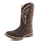 Bota Texana Masculina Couro Legítimo Mustang Café Bordado Linha Solado Jump 