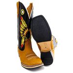 Bota Texana Masculina Couro Legítimo Bovino Látego Preto e Nobuck Castor Bordado Cocar Salto Carrapeta