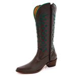 Bota Texana Feminina Country Couro Legítimo Bovino Floater Chocolate Bordado Estrela