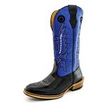 Bota Texana Masculina Couro Legítimo Bovino Látego Preto e Fly Azul Bordada Salto Carrapeta