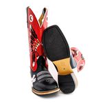 Bota Texana Carrapeta Couro Floater Preto/ Branco e Mustang Vermelho Cocar