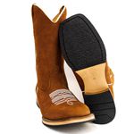 Bota Texana Masculina Cano Padrão Couro Legítimo Nobuck Batido Florão Branco Salto Reto