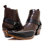Botina Country Masculina Bico Fino Couro Bovino Legítimo Anaconda Nescau e Floater Preto com Estrivo 