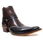 Botina Country Masculina Bico Fino Couro Bovino Legítimo Anaconda Nescau e Floater Preto com Estrivo 