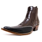 Botina Country Masculina Bico Fino Couro Bovino Legítimo Anaconda Nescau e Floater Preto com Estrivo 