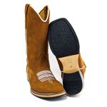 Bota Texana Masculina Cano Padrão Couro Legítimo Nobuck Batido Florão Branco Salto Carrapeta