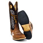 Bota Texana Masculina Couro Legítimo Bovino Crazy Horse Sela e Floater Café Solado Couro Reto