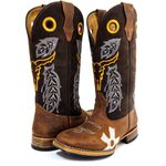 Bota Texana Masculina Couro Legítimo Bovino Crazy Horse Sela e Floater Café Solado Couro Reto