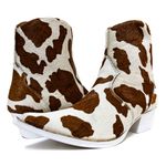 Botina Country Masculina Bico Fino Couro Legítimo Bovino Legítimo Pelo Holandês Caramelo Solado Branco