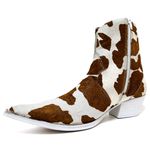 Botina Country Masculina Bico Fino Couro Legítimo Bovino Legítimo Pelo Holandês Caramelo Solado Branco