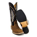 Bota Texana Masculina Couro Legítimo Látego Preto e Branco e Crazy Horse Café Bordado Raio Salto Carrapeta 