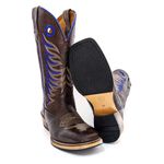 Bota Texana Maculina Couro Legítimo Bovino Elefante Café Bordado Asa Azul Salto Carrapeta 