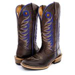 Bota Texana Maculina Couro Legítimo Bovino Elefante Café Bordado Asa Azul Salto Carrapeta 