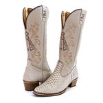 Bota Texana Feminina Country Couro Legítimo Bovino Anaconda Areia e Off White Bordado N.S