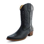 Bota Texana Cano Médio Feminina Country Couro Legítimo Bovino Floater Preto Bordado Raio