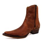 Botina Country Masculina Bico Fino Couro Bovino Legítimo Crazy Horse Sela Com Zíper Solado Vira Inteira